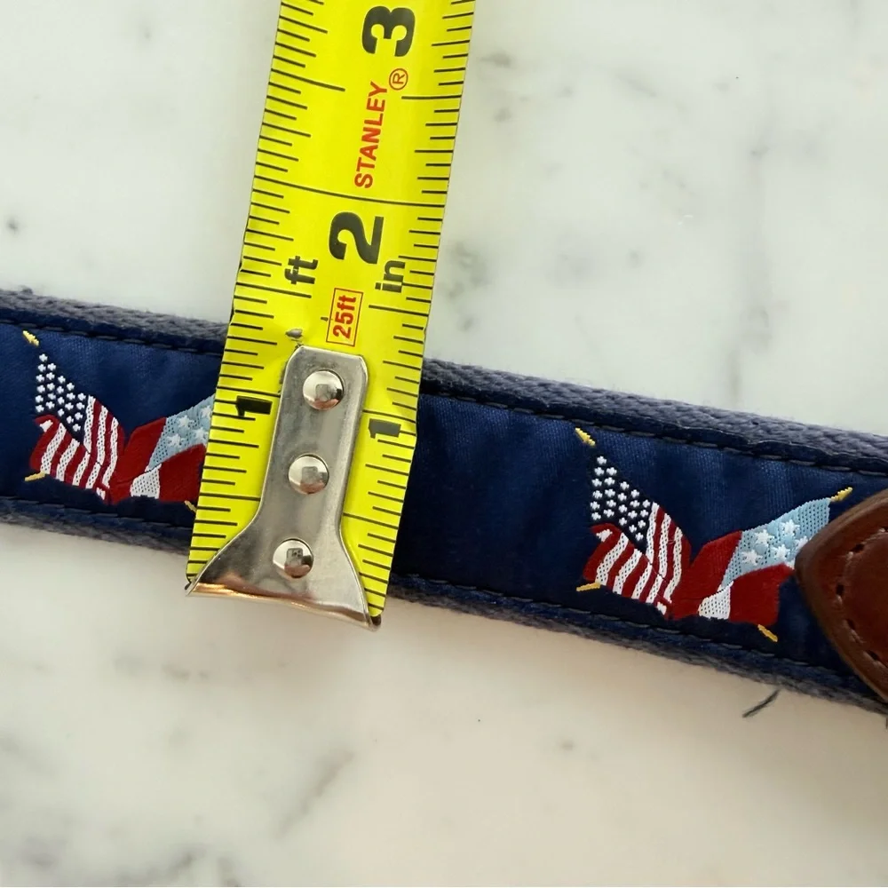 YRI Ribbon Belt in Navy Blue with Red, white and blue flags Size 30